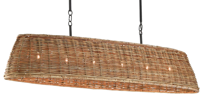 Currey and Company Six Light Chandelier from the Basket collection in Blacksmith/Natural finish