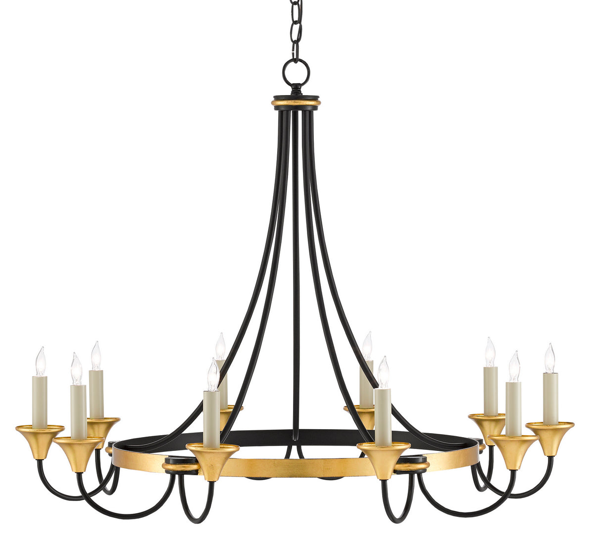 Currey and Company - 9000-0474 - Ten Light Chandelier - Washed Black/Contemporary Gold Leaf