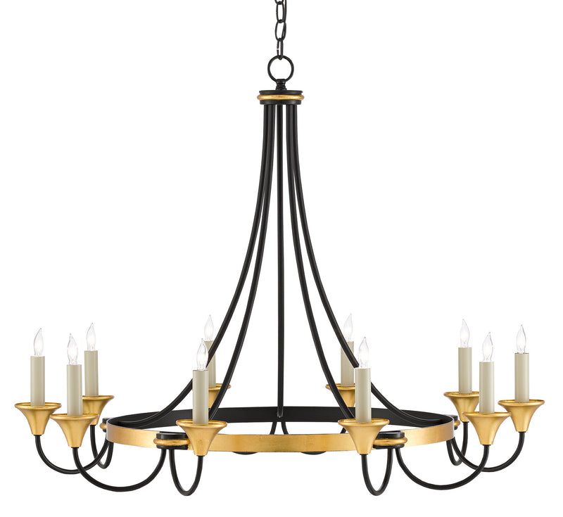 Currey and Company - 9000-0474 - Ten Light Chandelier - Washed Black/Contemporary Gold Leaf