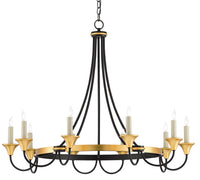 Currey and Company - 9000-0474 - Ten Light Chandelier - Washed Black/Contemporary Gold Leaf