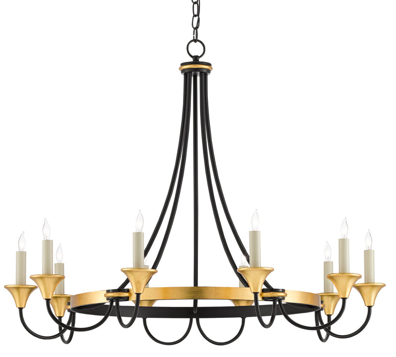 Currey and Company - 9000-0474 - Ten Light Chandelier - Washed Black/Contemporary Gold Leaf