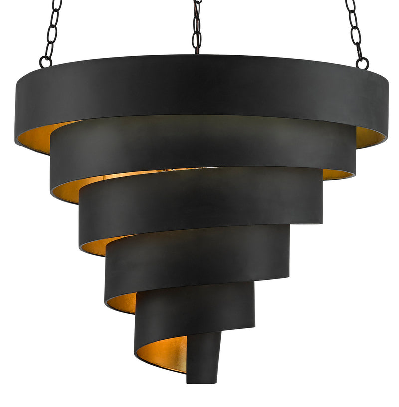 Currey and Company - 9000-0497 - Seven Light Pendant - Chiffonade Collection - Antique Black/Contemporary Gold Leaf