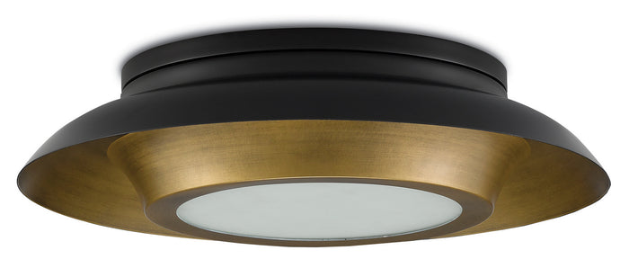 Currey and Company Three Light Flush Mount from the Metaphor collection in Antique Brass/Black finish