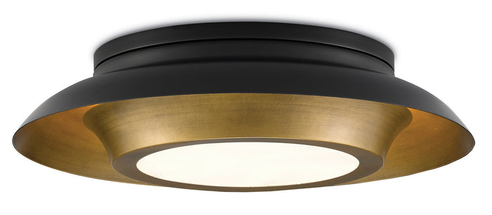 Currey and Company Three Light Flush Mount from the Metaphor collection in Antique Brass/Black finish