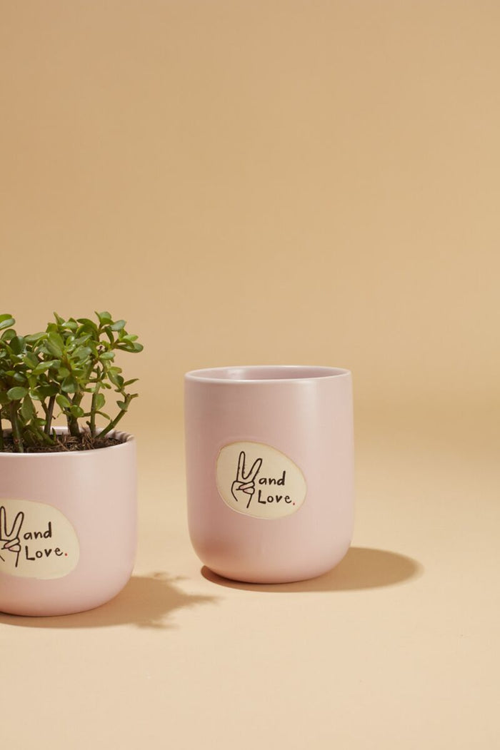 Design Shop Light-Pink Peace and Love Pot, 4" X 4.75", Set of 2.