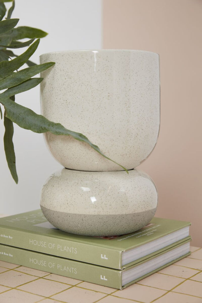 Design Shop Off-White Tartu Pot with Saucer, 8.75" X 10.75"