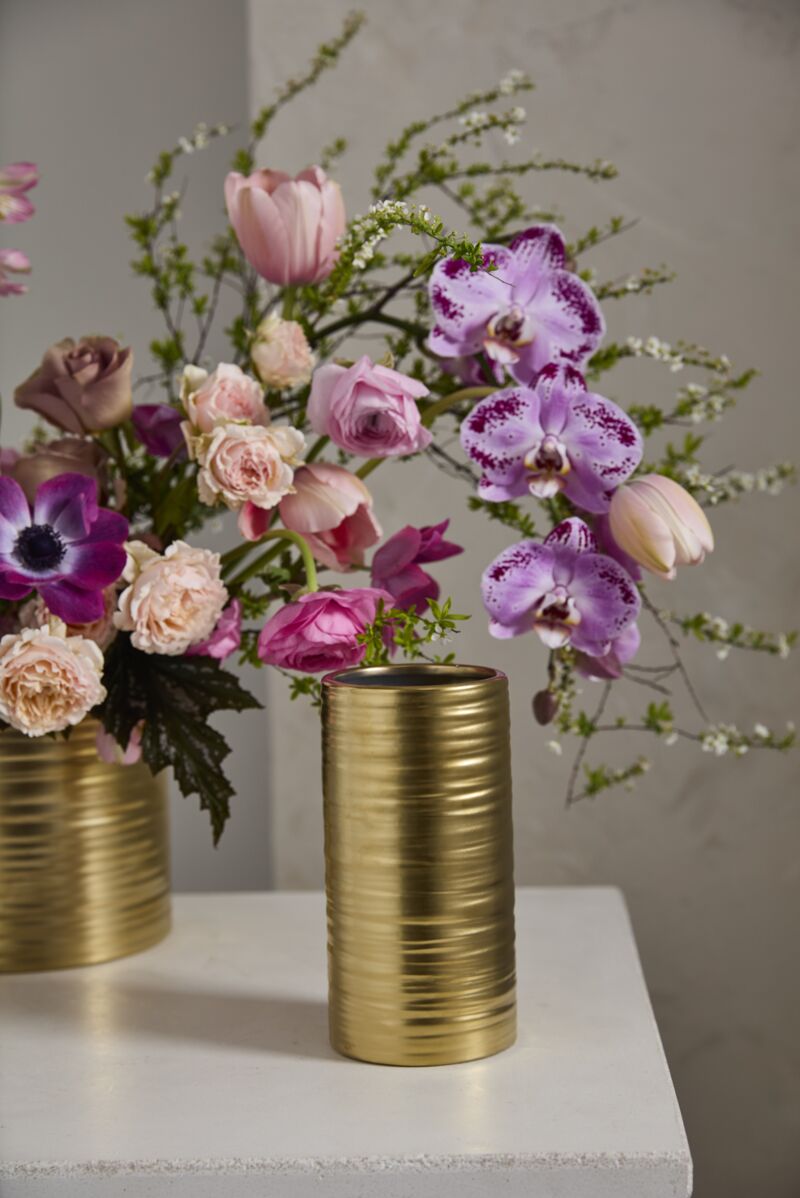 Design Shop Gold Gold Everest Collection Vase, 3.5" X 7", Set of 2.