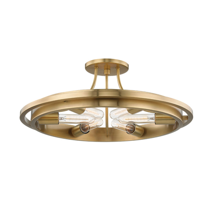 Hudson Valley Six Light Flush Mount from the Chambers collection in Aged Brass finish
