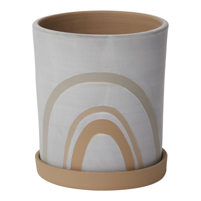 Design Shop White Symbol Pot, 6.5" X 7.5".