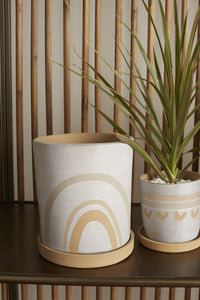 Design Shop White Symbol Pot, 6.5" X 7.5".