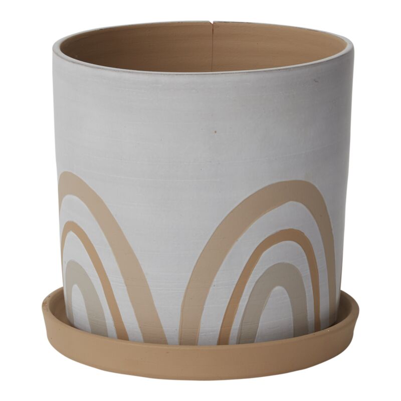 Design Shop White Symbol Pot, 9" X 8.5".