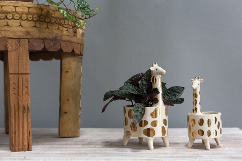 Design Shop Gold Giraffe Planter, 4" X 6.75", Set of 2.