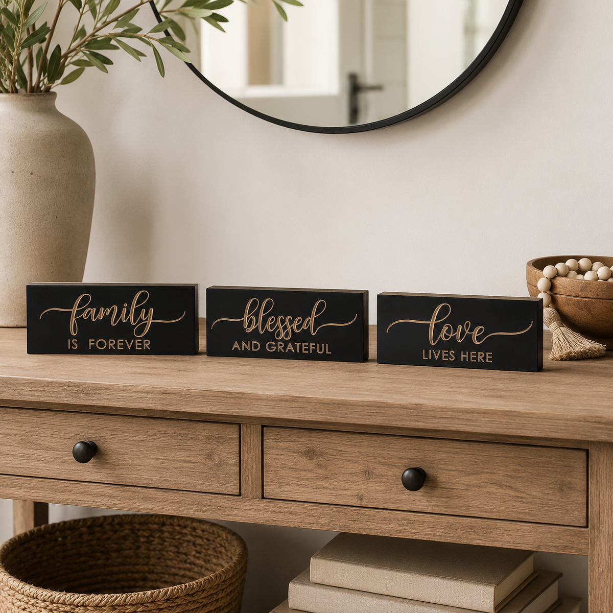 Design Shop Assorted Matte Black Script Embossed Inspirational Tabletop Signs