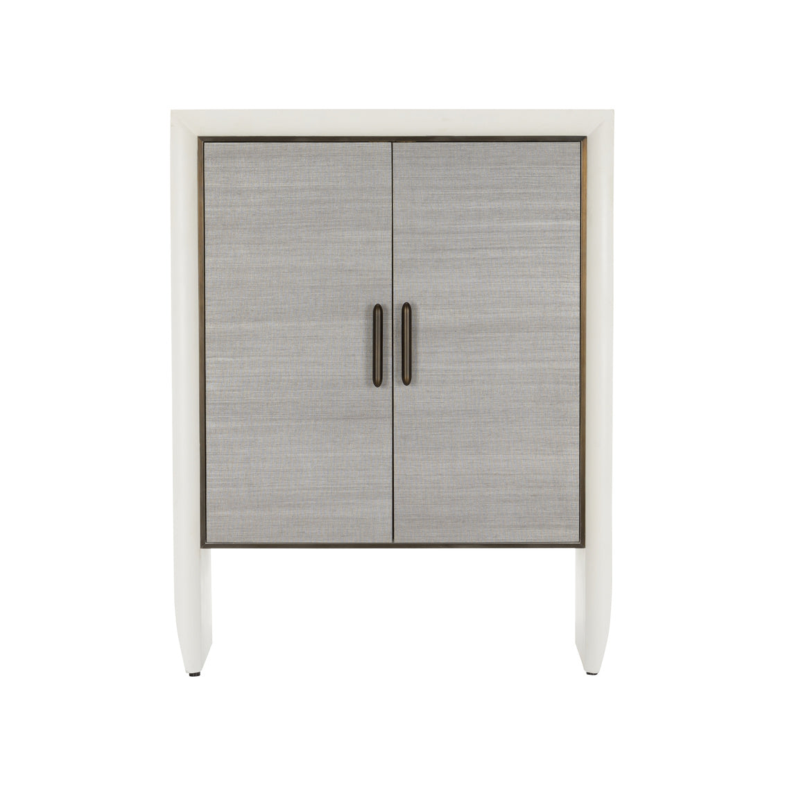 Cabinet with textured doors and bronze handles on a white background