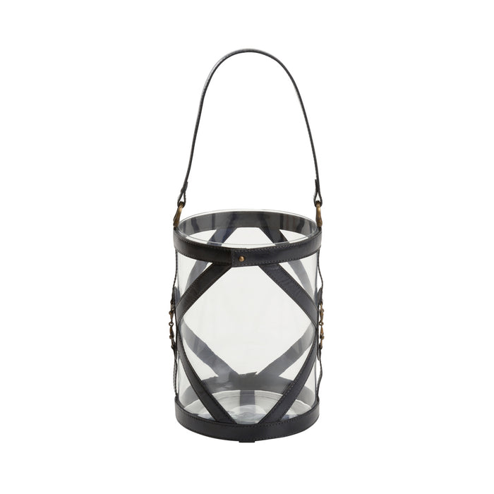 Clear lantern with black straps on a white background