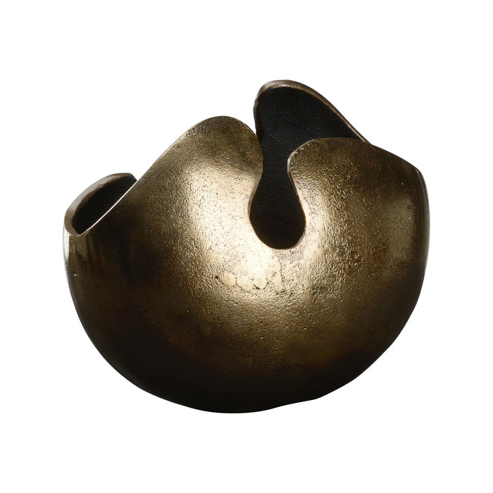 Bronze-colored metal object on a white background