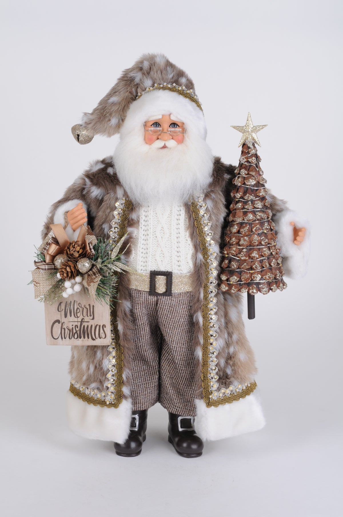 Karen Didion Lighted Natural Fawn Santa