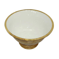 Design Shop Medium Enamel and Mango Wood Round Pedestal Bowl, 13"W, White/Natural