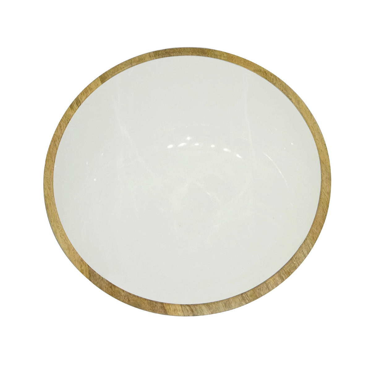 Design Shop Medium Enamel and Mango Wood Round Pedestal Bowl, 13"W, White/Natural
