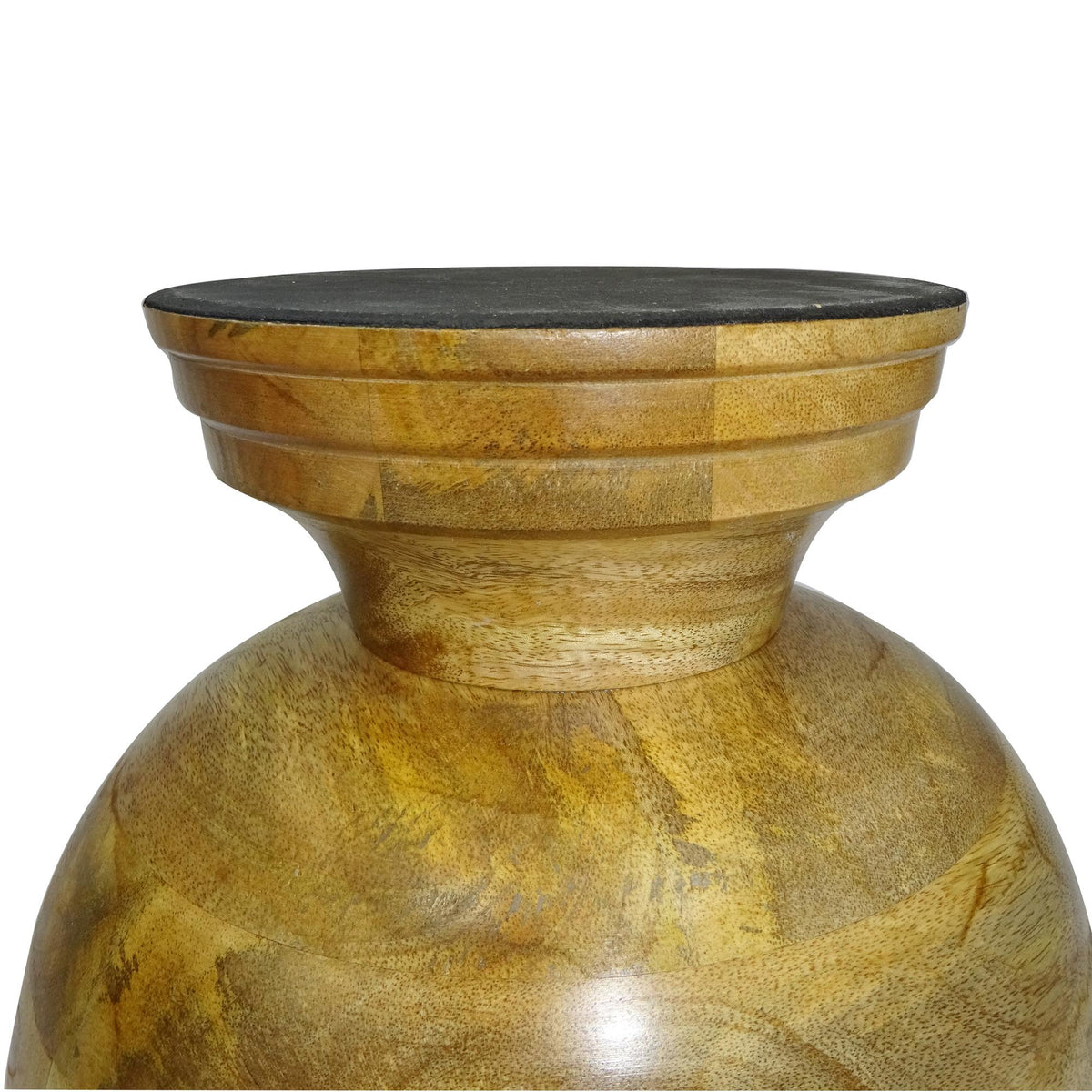 Design Shop Large Enamel and Mango Wood Round Pedestal Bowl, 16"W, White/Natural