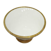 Design Shop Large Enamel and Mango Wood Round Pedestal Bowl, 16"W, White/Natural