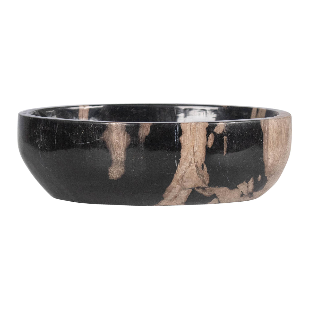 Design Shop Kiena Oval Carved Petrified Wood Bowl, 10"W, Black/White