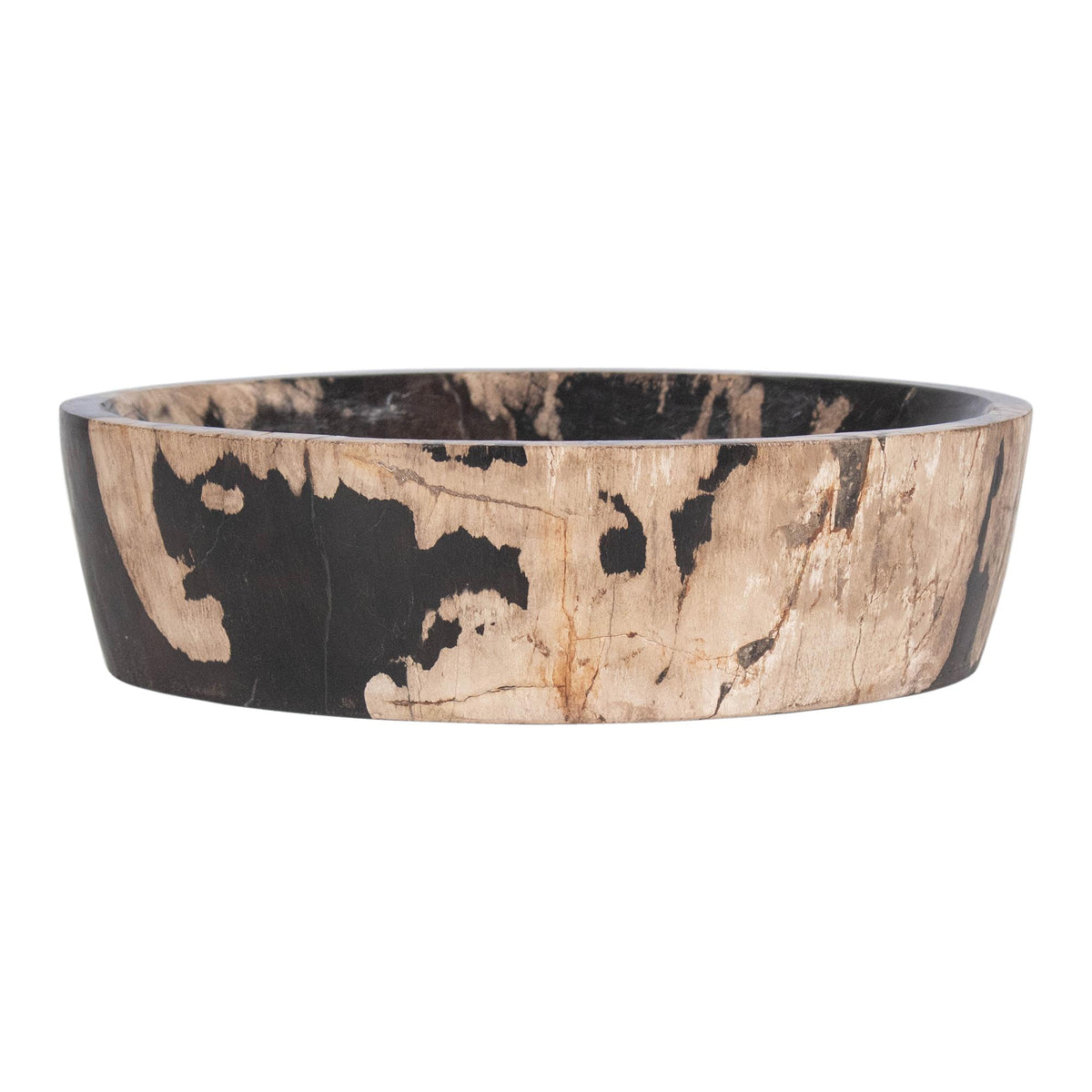 Design Shop Kiena Oval Carved Petrified Wood Bowl, 10"W, Black/White