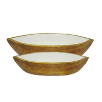 Design Shop Enamel and Mango Wood Boat Bowls, Set of 2, 28.5"W & 24"W, White/Natural