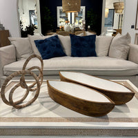 Design Shop Enamel and Mango Wood Boat Bowls, Set of 2, 28.5"W & 24"W, White/Natural
