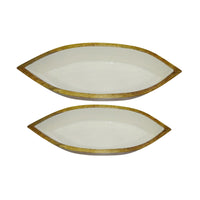 Design Shop Enamel and Mango Wood Boat Bowls, Set of 2, 28.5"W & 24"W, White/Natural