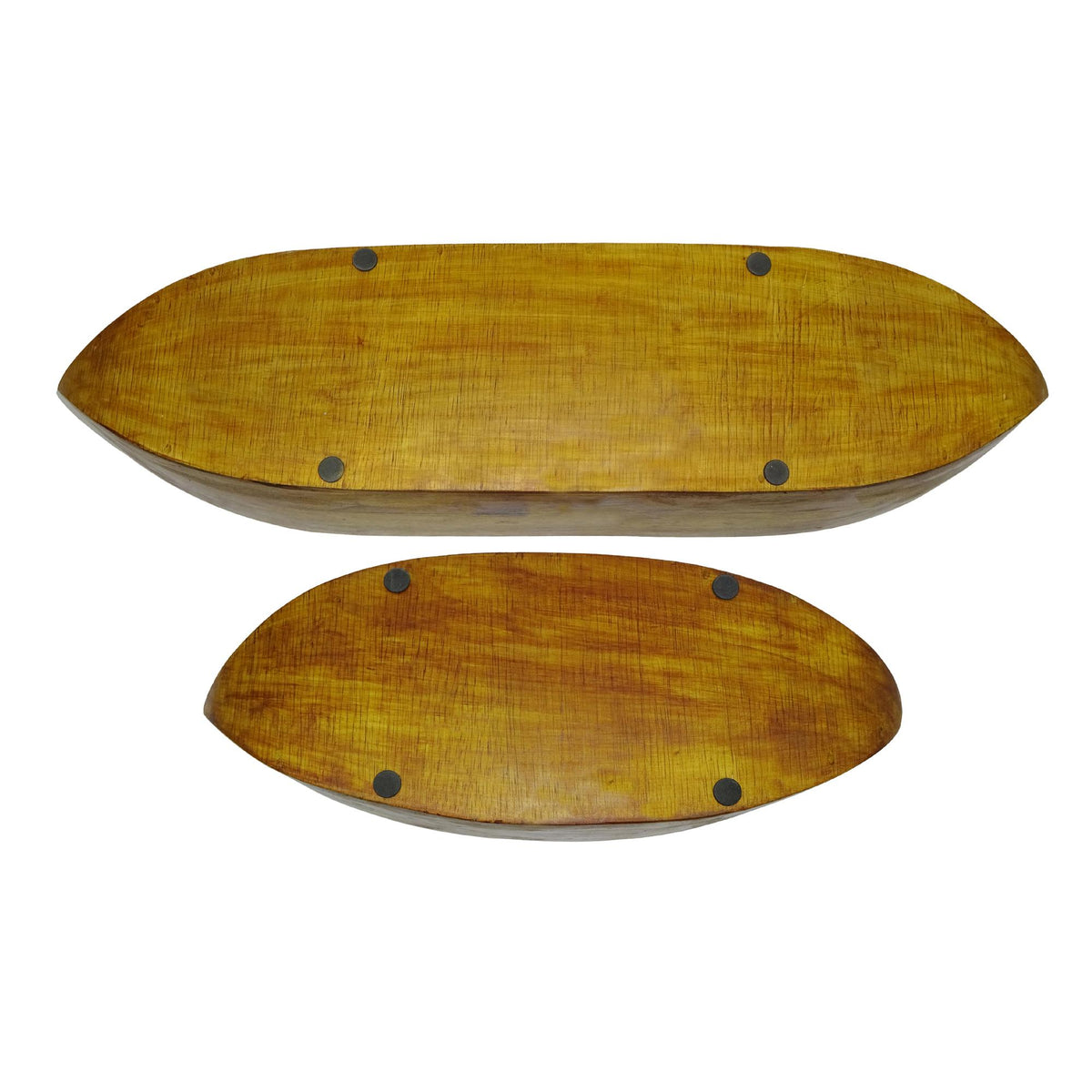 Design Shop Enamel and Mango Wood Boat Bowls, Set of 2, 28.5"W & 24"W, White/Natural