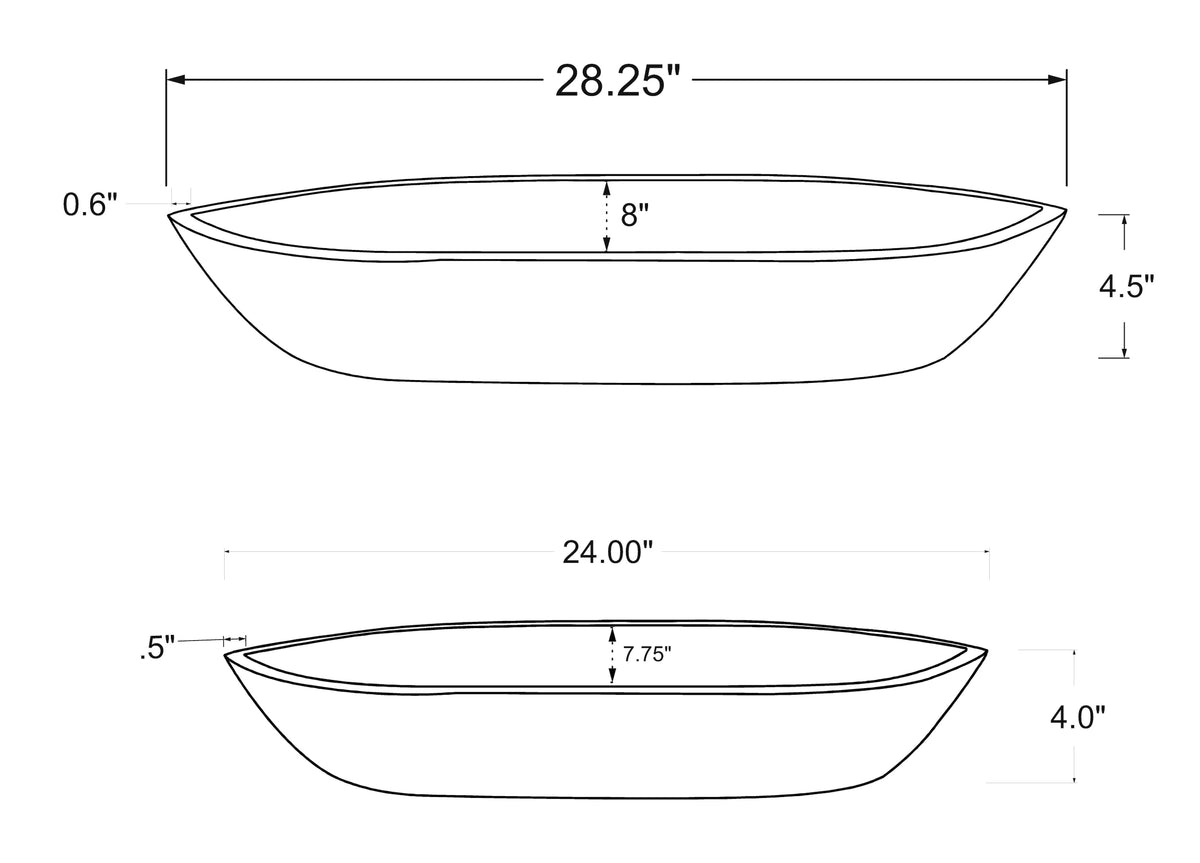 Design Shop Enamel and Mango Wood Boat Bowls, Set of 2, 28.5"W & 24"W, White/Natural