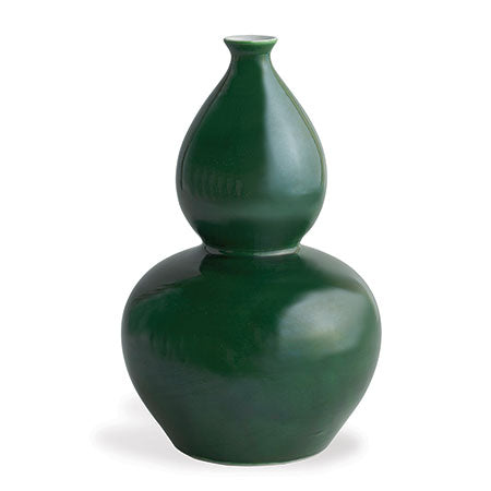 A emerald green double gourd porcelain vase with a glossy finish, displayed against a white background.