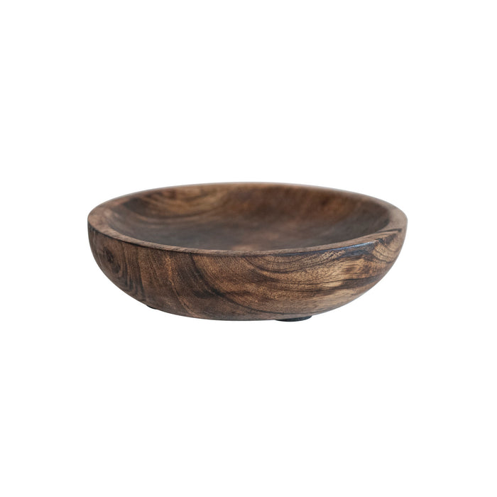 Design Shop 5-1/4" Round x 1-1/4"H Hand-Carved Mango Wood Dish, Burnt Finish