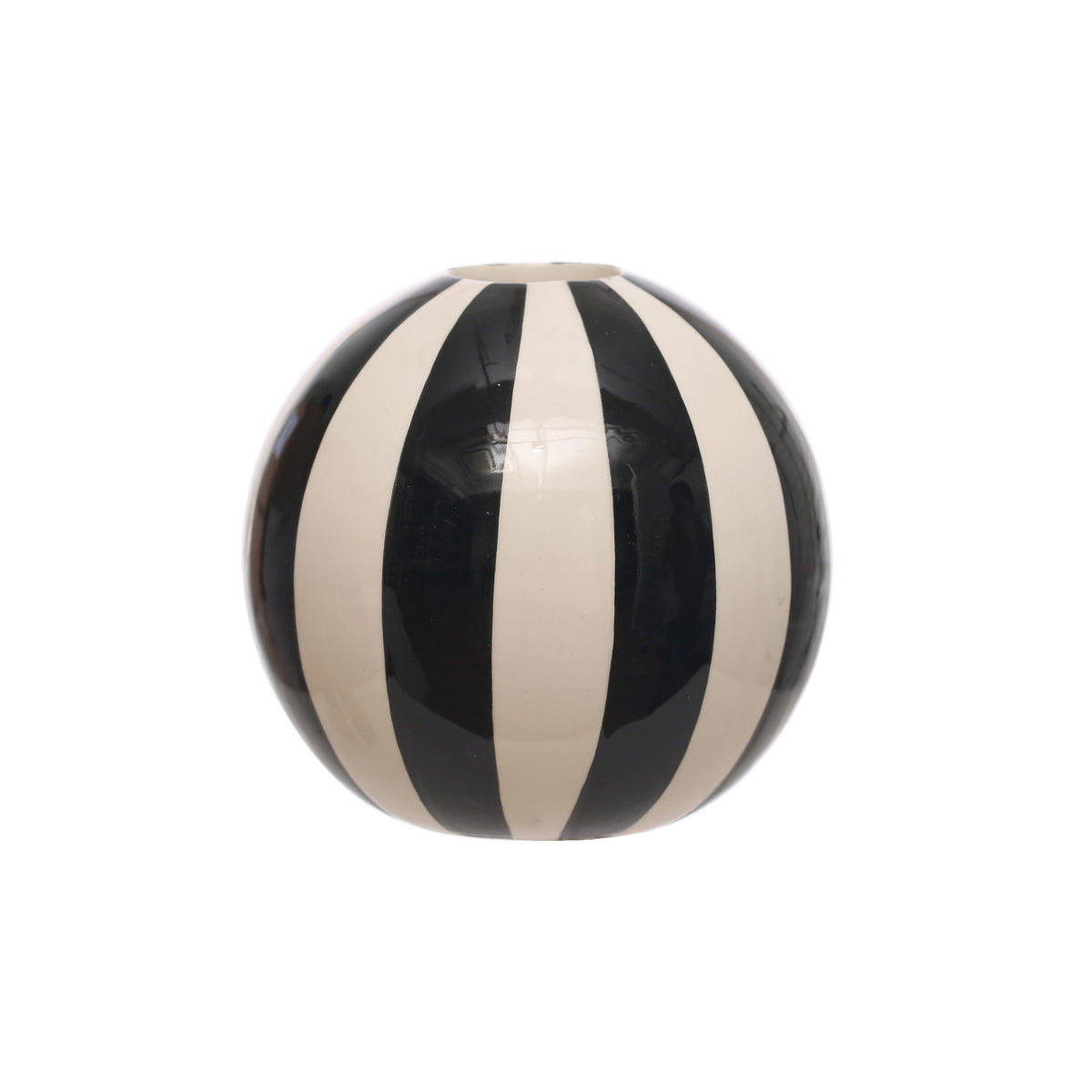 Design Shop 4-1/4" Round x 3-3/4"H Stoneware Ball Vase w/ Stripes, Black & White