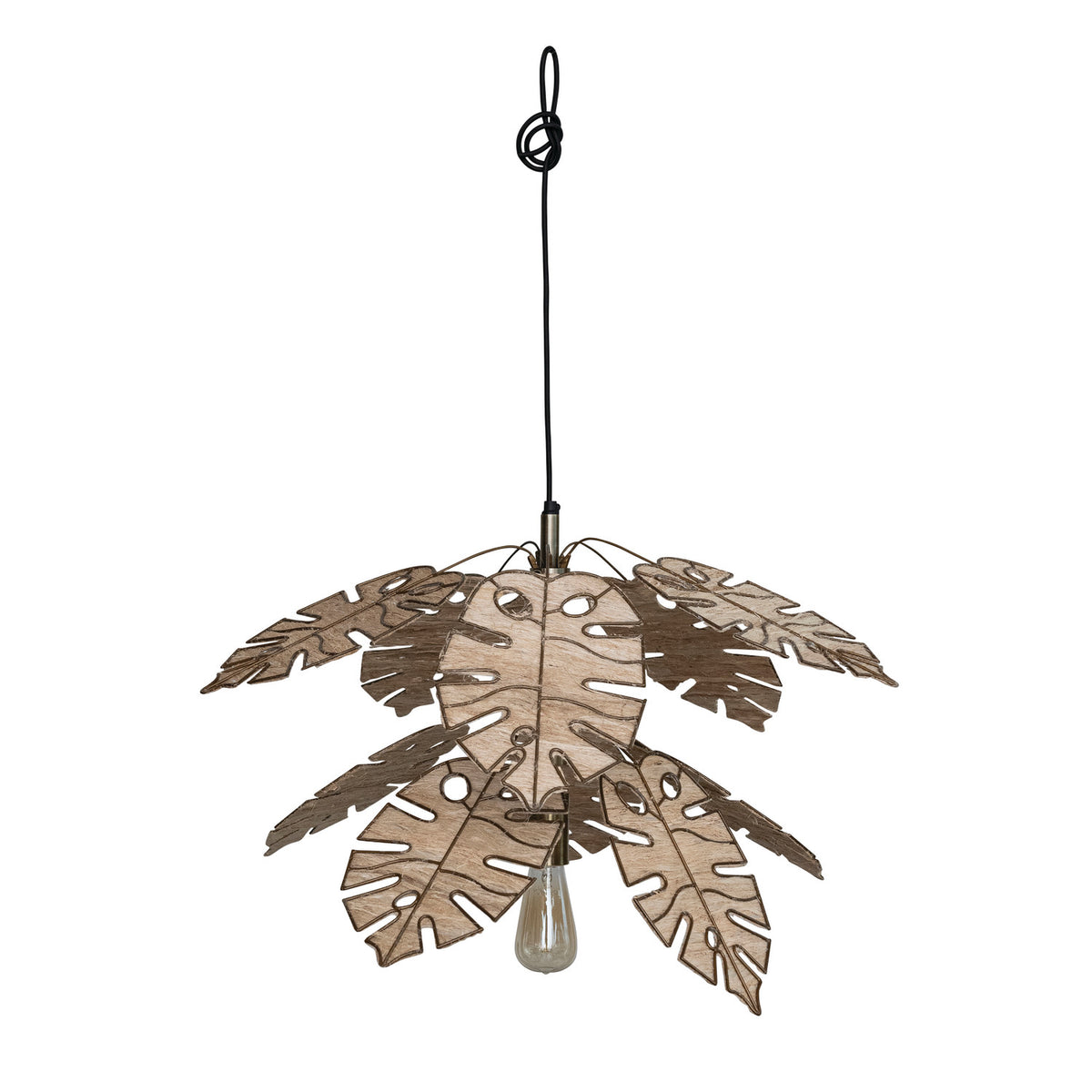 Design Shop Metal & Banana Fiber Leaf Pendant Lamp, Antique Brass Finish, 6' Cord, KD
