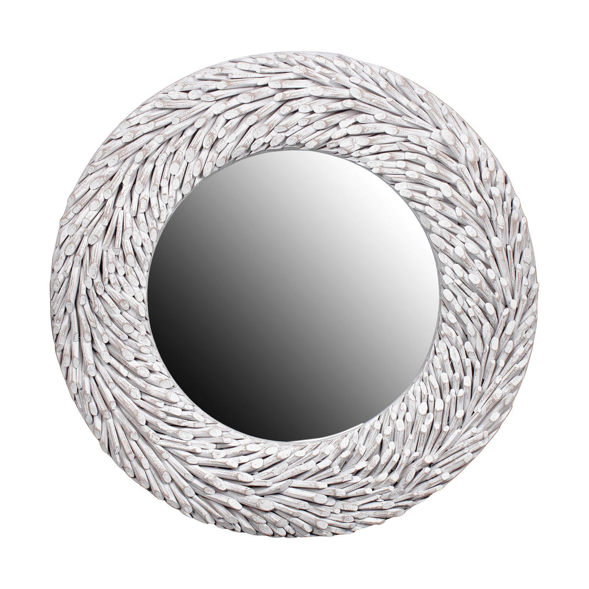 Design Shop Round Teak Branch Frame Mirror, 35"W, Whitewash