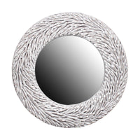 Design Shop Round Teak Branch Frame Mirror, 35"W, Whitewash