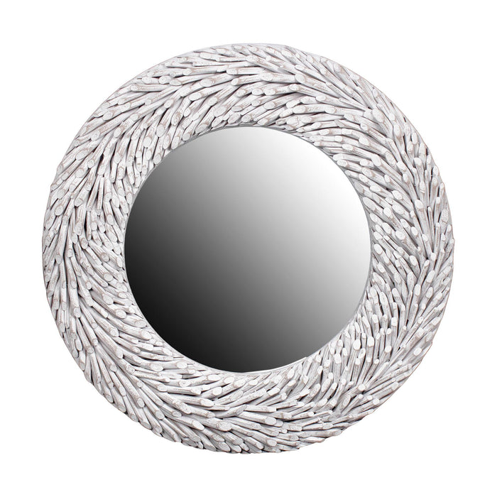 Design Shop Round Teak Branch Frame Mirror, 35"W, Whitewash