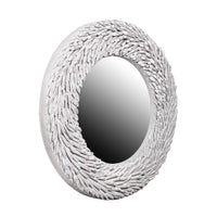 Design Shop Round Teak Branch Frame Mirror, 35"W, Whitewash