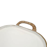 Design Shop Enamel Metal Tray With Rattan Wrapped Handles, Set of 2, 21.25"W & 25.5"W, White/Gold