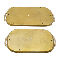 Design Shop Enamel Metal Tray With Rattan Wrapped Handles, Set of 2, 21.25"W & 25.5"W, White/Gold