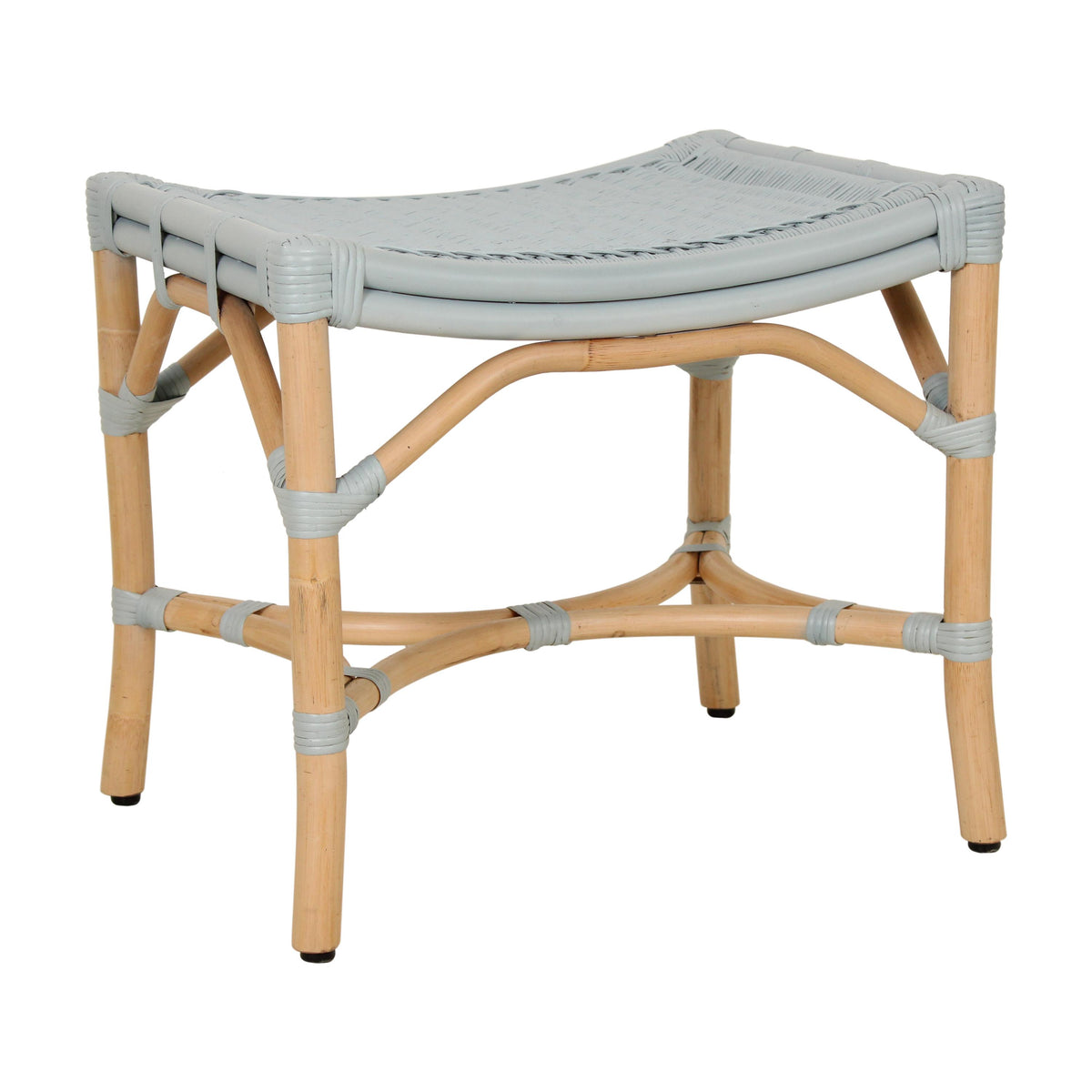 Design Shop Winston Rattan Stool With Woven Seat, 21.25"W, Blue/Natural