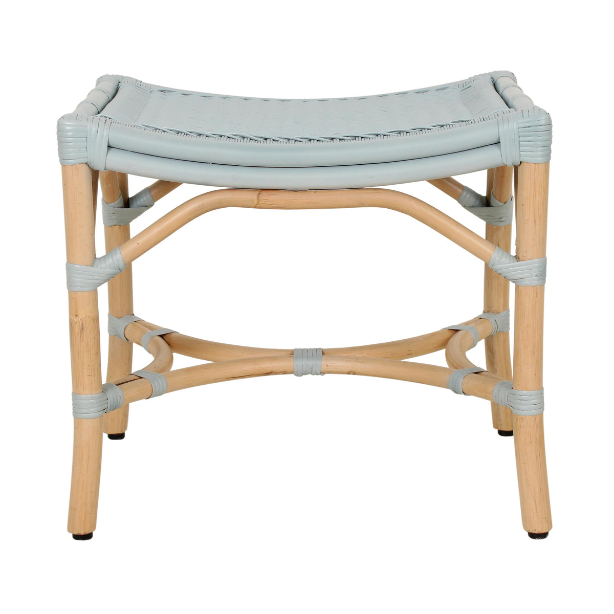 Design Shop Winston Rattan Stool With Woven Seat, 21.25"W, Blue/Natural