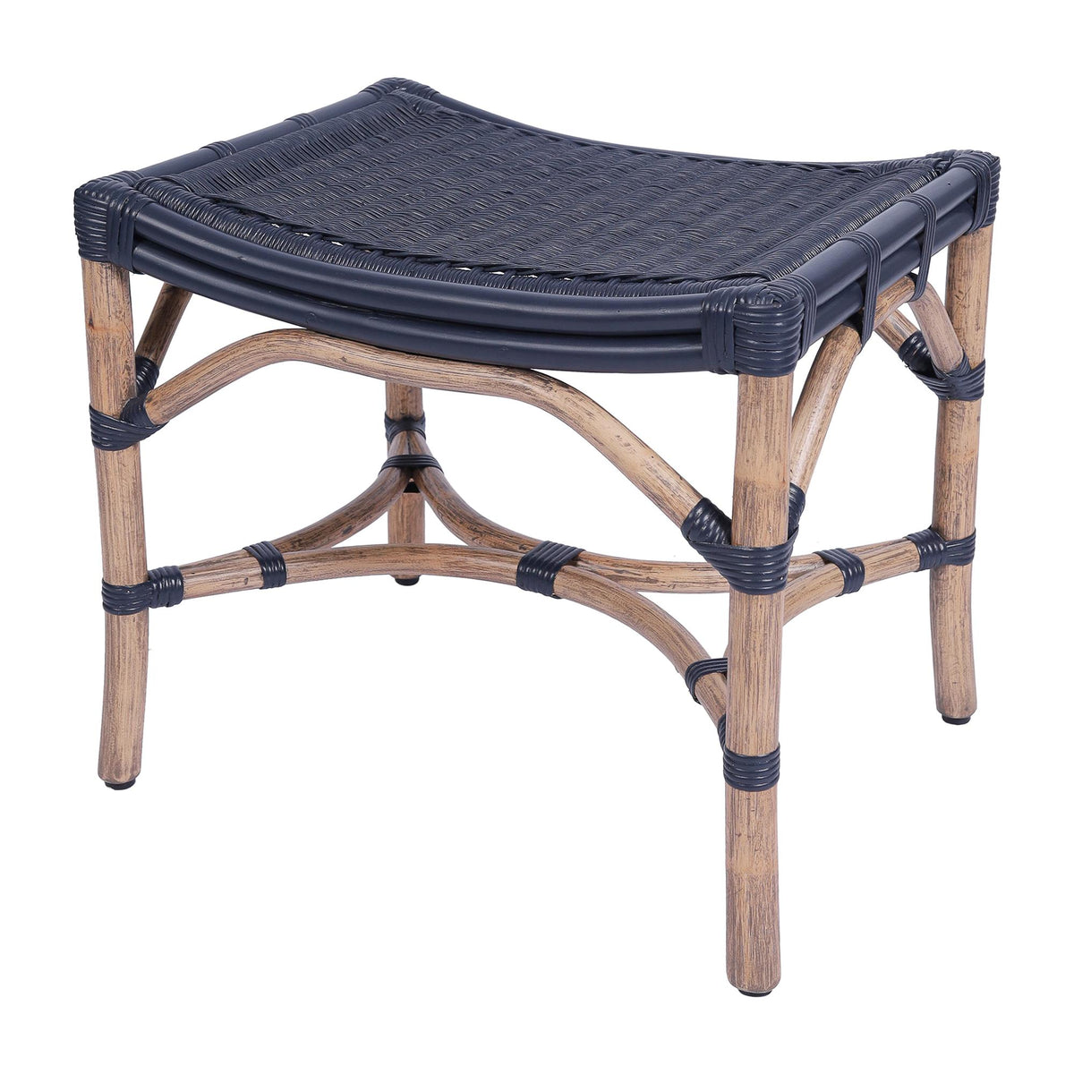 Design Shop Winston Rattan Stool With Woven Seat, 21.25"W, Navy/Antique Natural