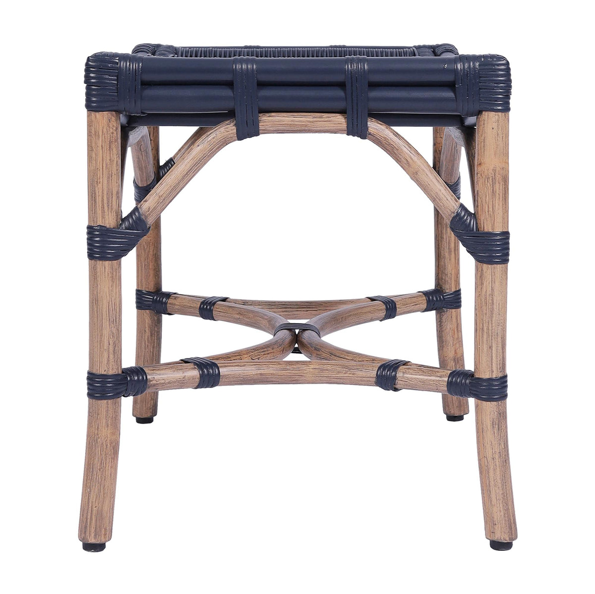 Design Shop Winston Rattan Stool With Woven Seat, 21.25"W, Navy/Antique Natural