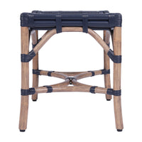 Design Shop Winston Rattan Stool With Woven Seat, 21.25"W, Navy/Antique Natural