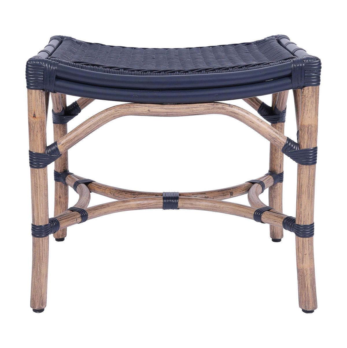 Design Shop Winston Rattan Stool With Woven Seat, 21.25"W, Navy/Antique Natural