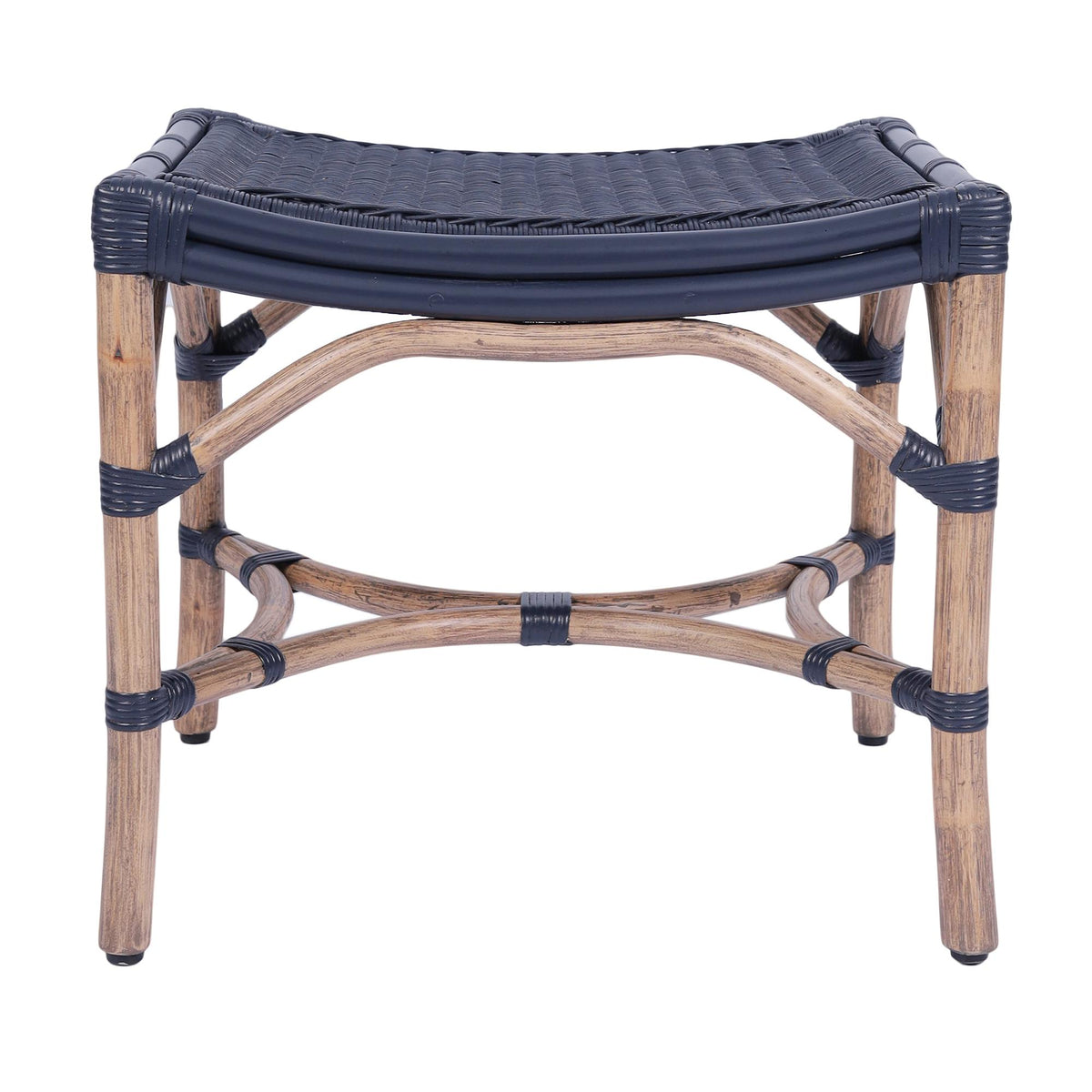 Design Shop Winston Rattan Stool With Woven Seat, 21.25"W, Navy/Antique Natural