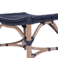 Design Shop Winston Rattan Stool With Woven Seat, 21.25"W, Navy/Antique Natural